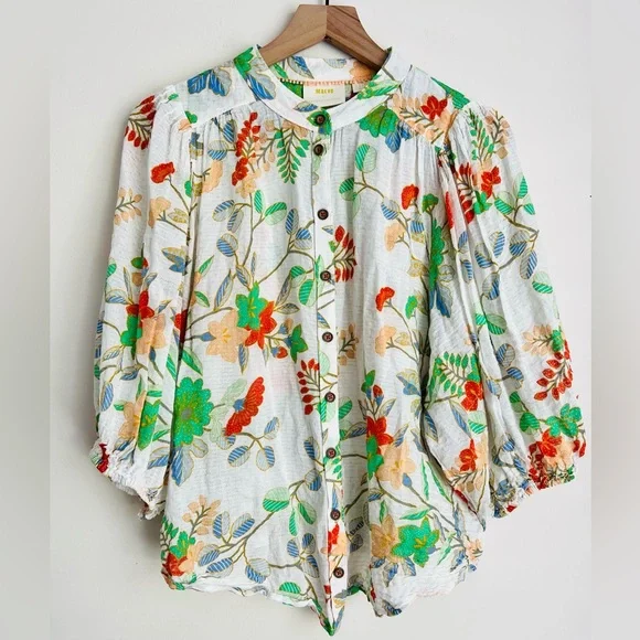 Maeve Floral Blouse with Green and Orange Accents - Picture 2 of 7